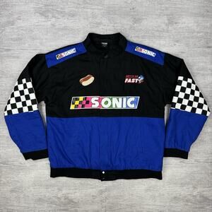 Men's XL Sports Biker Car Sonic the Hedgehog Checkered Racing Jacket for Men EUC
